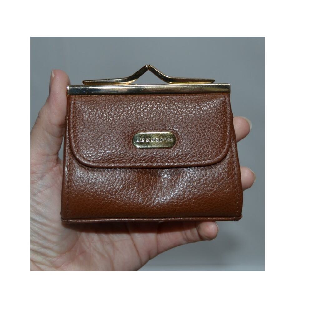 Liz Claiborne Brown Genuine Leather Kiss lock Coin Purse